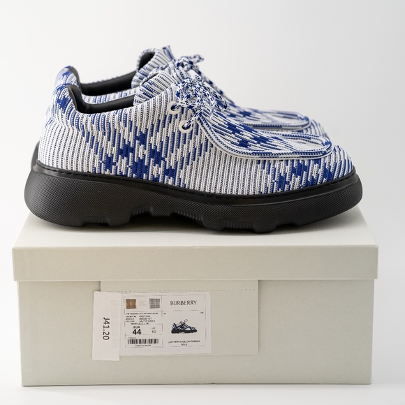 size 44eu 11us Burberry Creeper Mid Lace-Up Boots Platform Blue White Check - Picture 14 of 16